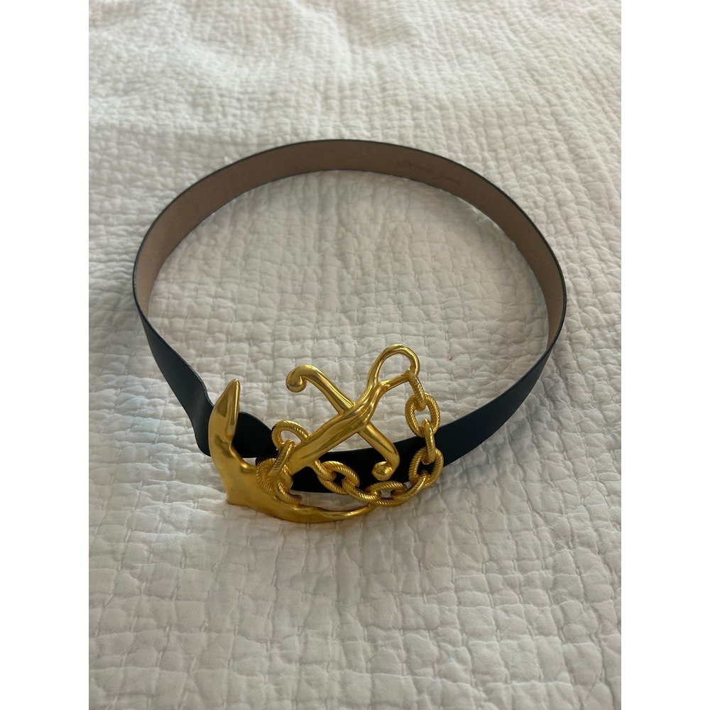 Vintage Margarita Barrera 1988 Statement Anchor Leather Belt 24K Gold Plated M/L